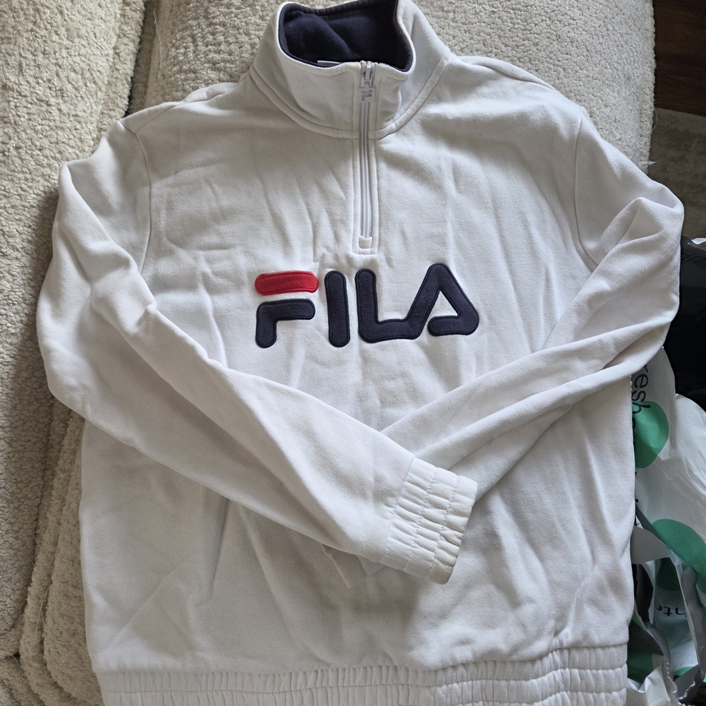 FILA White Half-Zip Logo Pullover Sweater